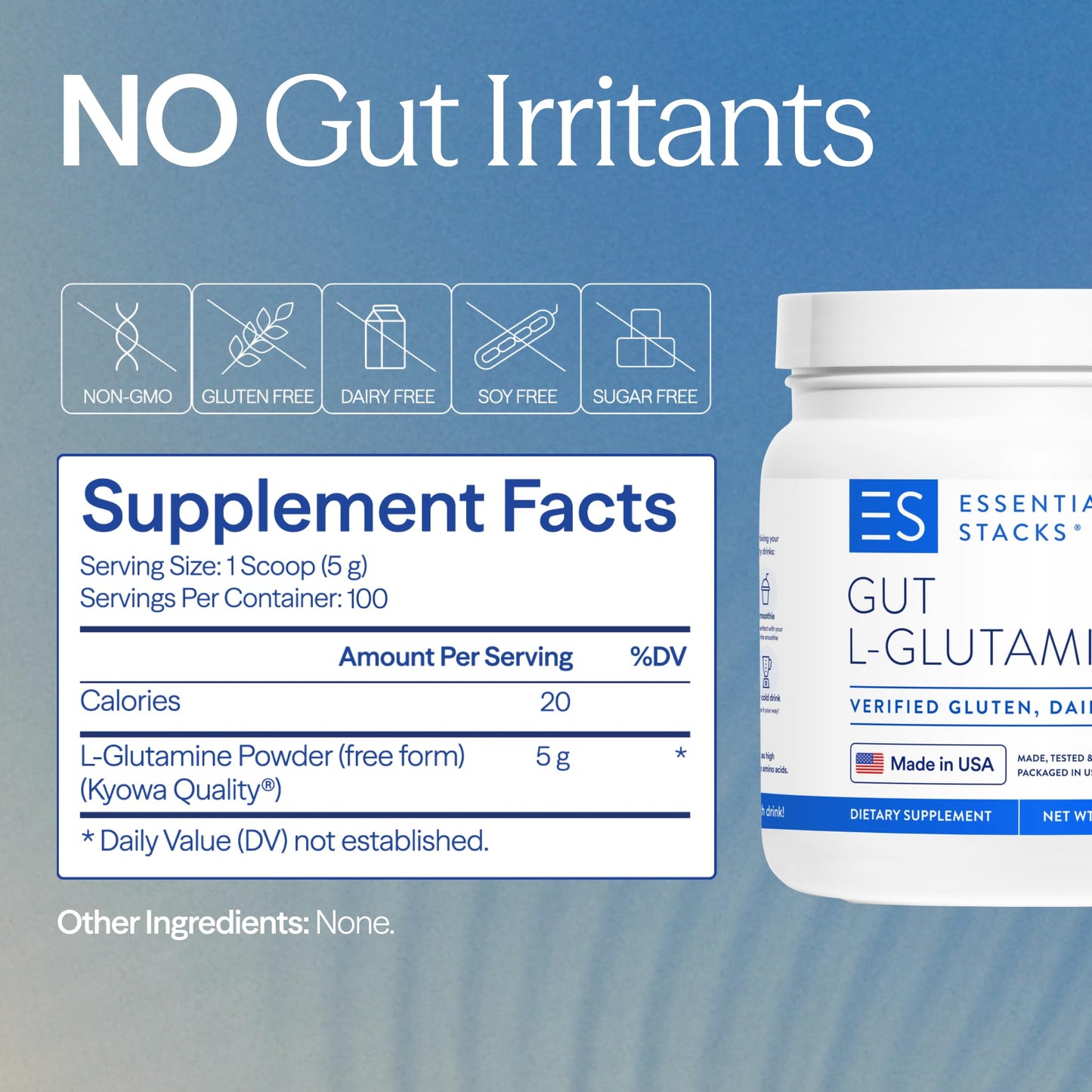 Essential Stacks Gut L-Glutamine Powder - Exclusively Made in USA - Pure L Glutamine Powder for Gut Health (100 Servings, Unflavored) - dailyvitalstore