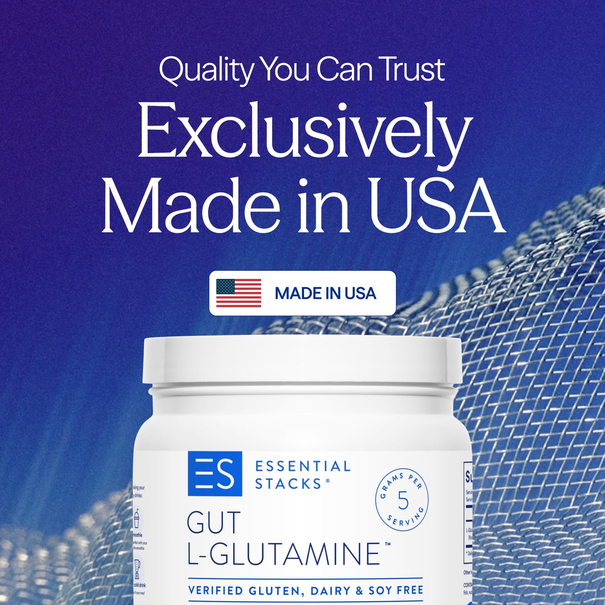 Essential Stacks Gut L-Glutamine Powder - Exclusively Made in USA - Pure L Glutamine Powder for Gut Health (100 Servings, Unflavored) - dailyvitalstore