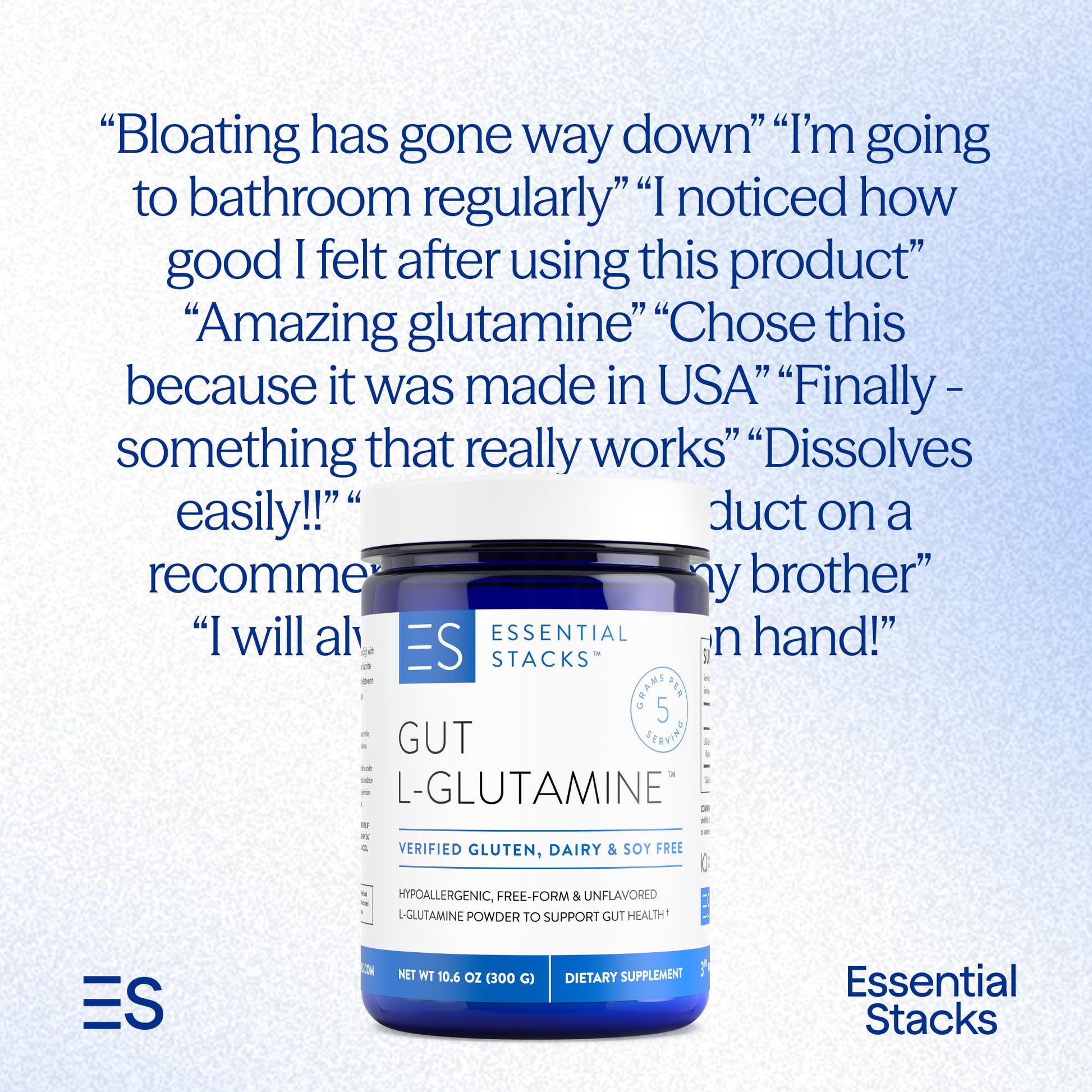 Essential Stacks Gut L-Glutamine Powder - Exclusively Made in USA - Pure L Glutamine Powder for Gut Health (60 Servings, Unflavored) - dailyvitalstore