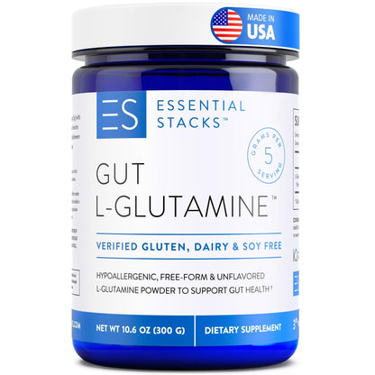 Essential Stacks Gut L-Glutamine Powder - Exclusively Made in USA - Pure L Glutamine Powder for Gut Health (60 Servings, Unflavored) - dailyvitalstore