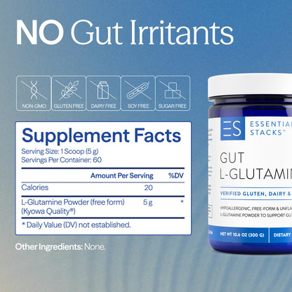Essential Stacks Gut L-Glutamine Powder - Exclusively Made in USA - Pure L Glutamine Powder for Gut Health (60 Servings, Unflavored) - dailyvitalstore