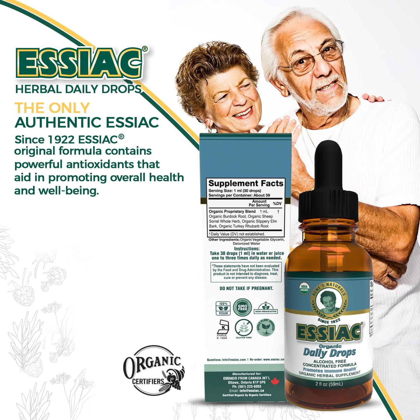 Essiac Original Tea USDA Organic Daily Drops for Enhanced Lymphatic Drainage and Immune Support | Alcohol Free Concentrated Formula | 2oz (59ml) - dailyvitalstore