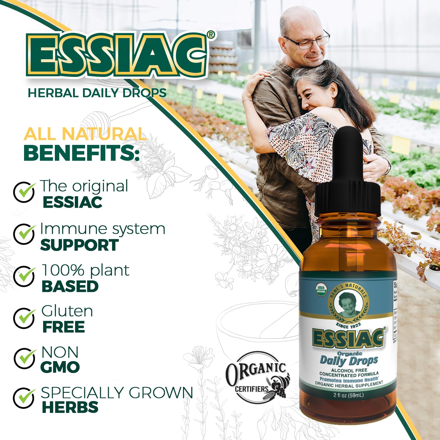 Essiac Original Tea USDA Organic Daily Drops for Enhanced Lymphatic Drainage and Immune Support | Alcohol Free Concentrated Formula | 2oz (59ml) - dailyvitalstore