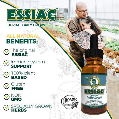 Essiac Original Tea USDA Organic Daily Drops for Enhanced Lymphatic Drainage and Immune Support | Alcohol Free Concentrated Formula | 2oz (59ml) - dailyvitalstore