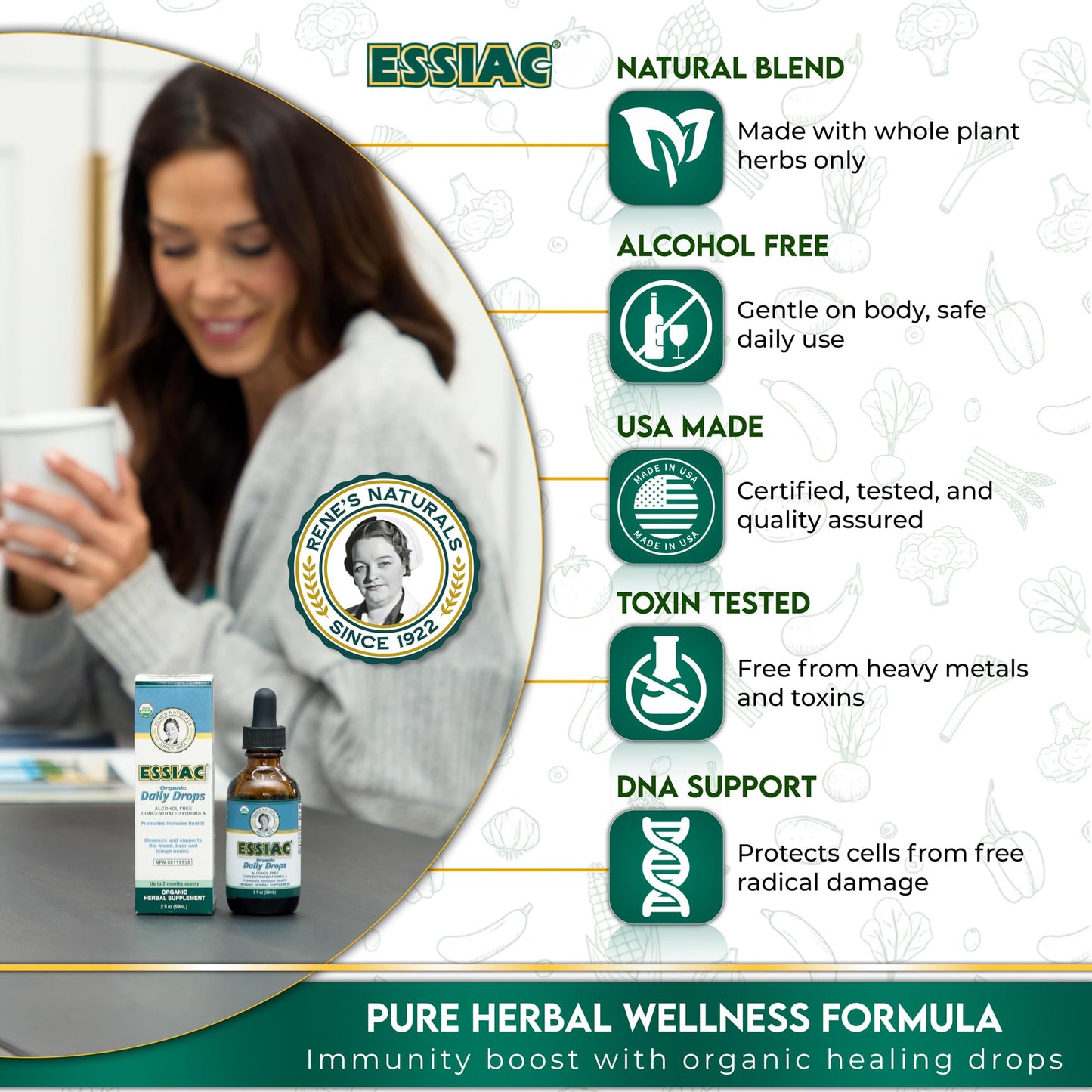 Essiac Original Tea USDA Organic Daily Drops for Enhanced Lymphatic Drainage and Immune Support | Alcohol Free Concentrated Formula | 2oz (59ml) - dailyvitalstore