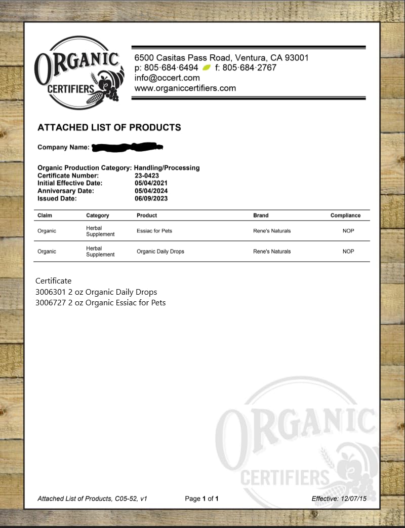 Essiac Original Tea USDA Organic Daily Drops for Enhanced Lymphatic Drainage and Immune Support | Alcohol Free Concentrated Formula | 2oz (59ml) - dailyvitalstore