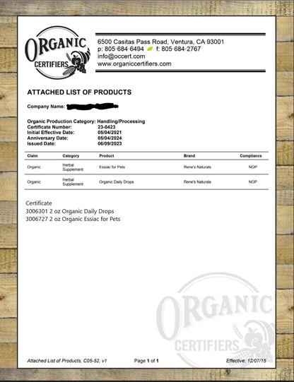 Essiac Original Tea USDA Organic Daily Drops for Enhanced Lymphatic Drainage and Immune Support | Alcohol Free Concentrated Formula | 2oz (59ml) - dailyvitalstore