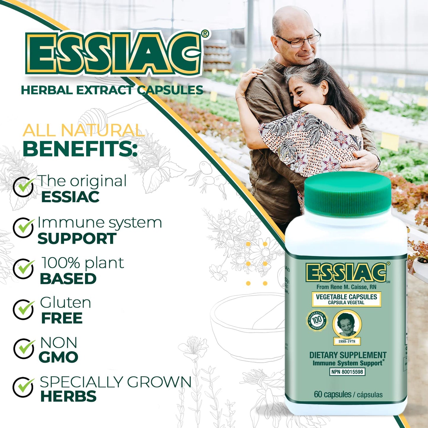 ESSIAC Tea All-Natural Herbal Extract Capsules – 60 Capsules | Powerful Antioxidant Blend to Help Promote Overall Health & Well-Being | Original Formula Since 1922 - dailyvitalstore