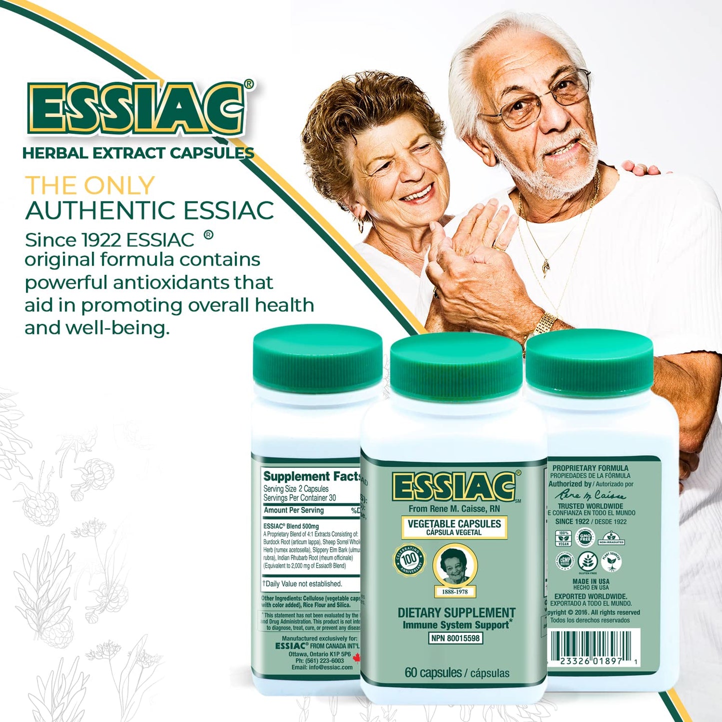 ESSIAC Tea All-Natural Herbal Extract Capsules – 60 Capsules | Powerful Antioxidant Blend to Help Promote Overall Health & Well-Being | Original Formula Since 1922 - dailyvitalstore