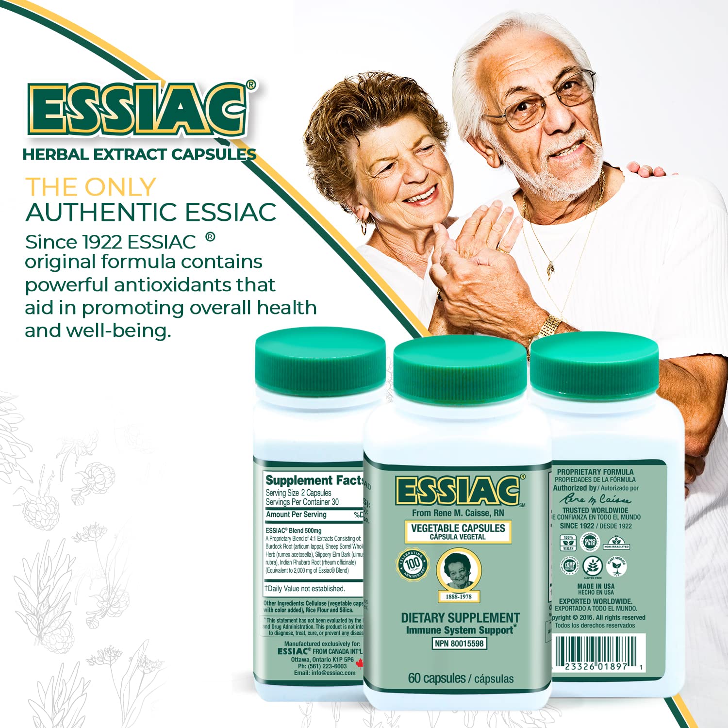 ESSIAC Tea All-Natural Herbal Extract Capsules – 60 Capsules | Powerful Antioxidant Blend to Help Promote Overall Health & Well-Being | Original Formula Since 1922 - dailyvitalstore