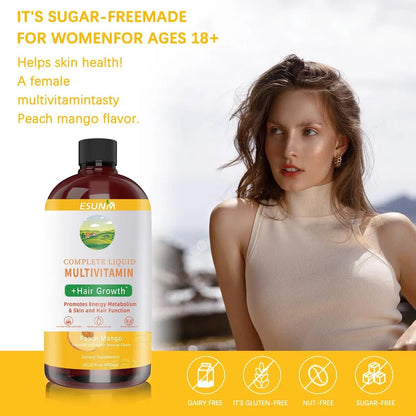 ESUNM Complete Liquid Multivitamin + Hair Growth, Promotes Energy Metabolism& Skin and Hair Function| Vitamin C D | B Vitamins | - dailyvitalstore