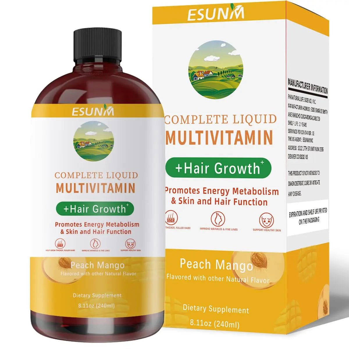 ESUNM Complete Liquid Multivitamin + Hair Growth, Promotes Energy Metabolism& Skin and Hair Function| Vitamin C D | B Vitamins | - dailyvitalstore