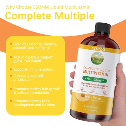 ESUNM Complete Liquid Multivitamin + Hair Growth, Promotes Energy Metabolism& Skin and Hair Function| Vitamin C D | B Vitamins | - dailyvitalstore
