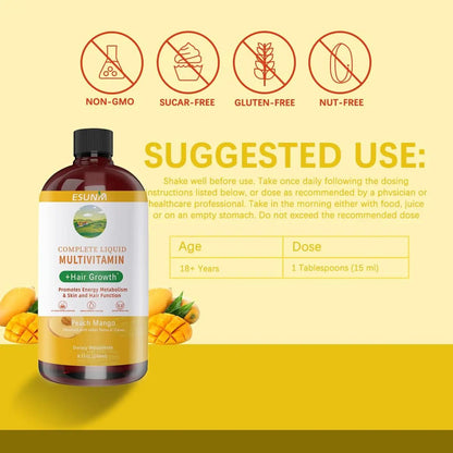 ESUNM Complete Liquid Multivitamin + Hair Growth, Promotes Energy Metabolism& Skin and Hair Function| Vitamin C D | B Vitamins | - dailyvitalstore