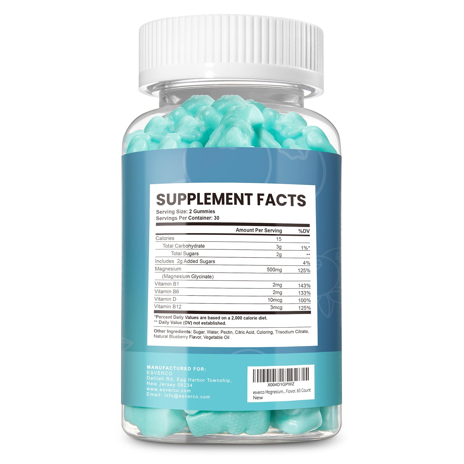 Esverco Magnesium Glycinate Gummies 500mg Sleep for Men & Women Vitamin C, Vegan Promotes Relaxation Muscle, Chewable Magnesium, No Melatonin, Non GMO, Natural Blueberry Flavor, 60 Count - dailyvitalstore