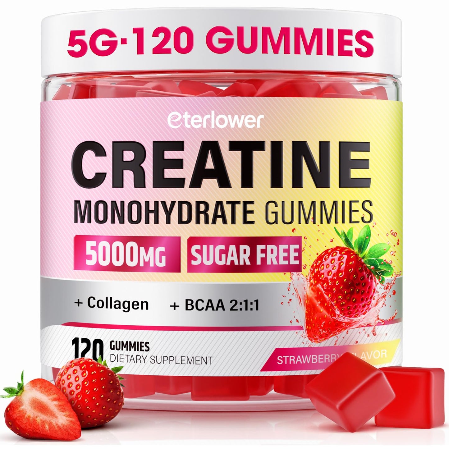 eterlower Creatine Monohydrate Gummies, 5g Creatine Gummies for Women & Men.Pre-Workout & Muscle Growth Support, - dailyvitalstore