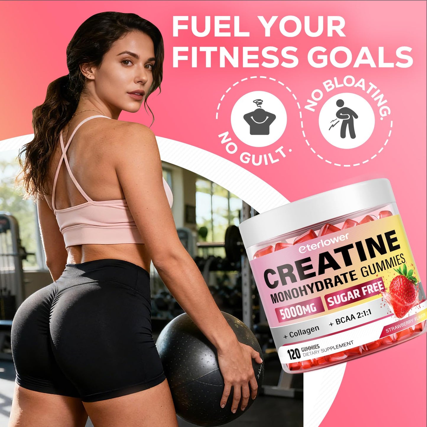 eterlower Creatine Monohydrate Gummies, 5g Creatine Gummies for Women & Men.Pre-Workout & Muscle Growth Support, - dailyvitalstore