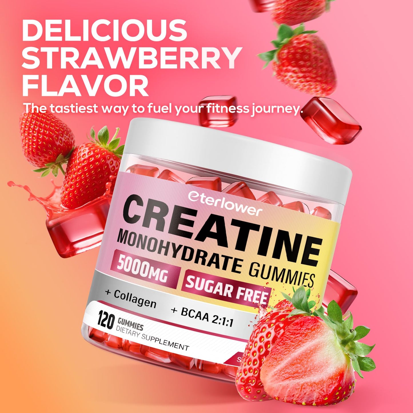 eterlower Creatine Monohydrate Gummies, 5g Creatine Gummies for Women & Men.Pre-Workout & Muscle Growth Support, - dailyvitalstore