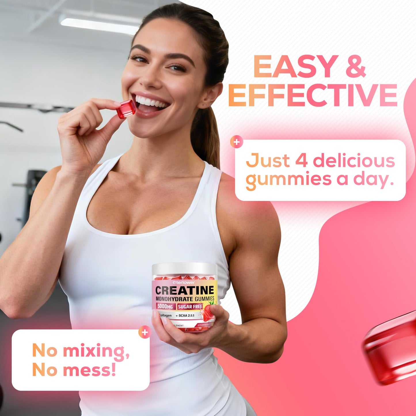 eterlower Creatine Monohydrate Gummies, 5g Creatine Gummies for Women & Men.Pre-Workout & Muscle Growth Support, - dailyvitalstore