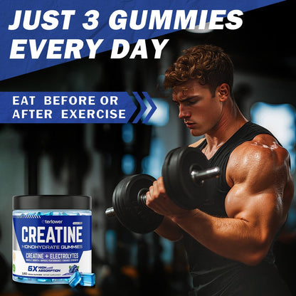 eterlower Creatine Monohydrate Gummies 5g – Pre-Workout Energy & Muscle Growth Support for Men & Women | Blueberry Electrolyte Gummies, 120 Count - dailyvitalstore