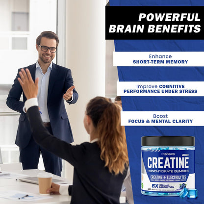 eterlower Creatine Monohydrate Gummies 5g – Pre-Workout Energy & Muscle Growth Support for Men & Women | Blueberry Electrolyte Gummies, 120 Count - dailyvitalstore