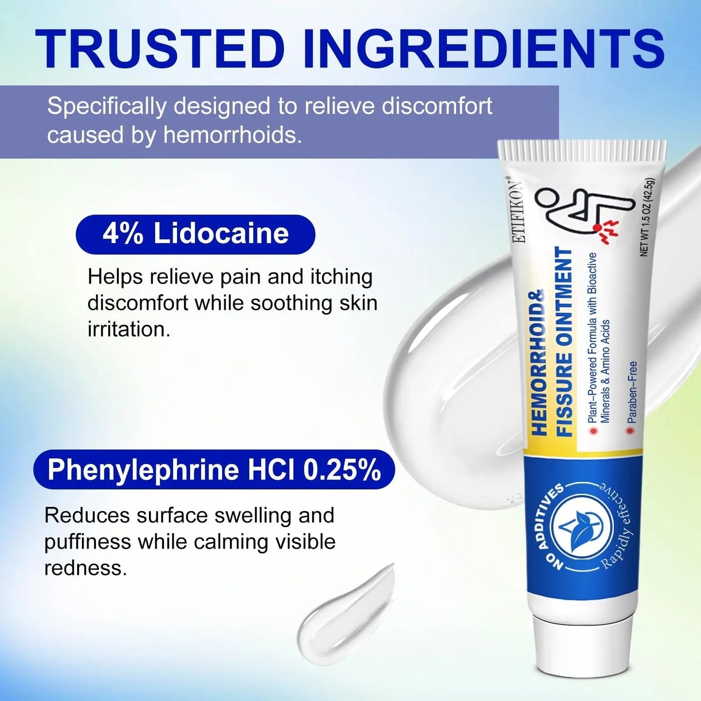 ETIFIKON Hemorrhoid & Fissure Ointment with 4% Lidocaine & Phenylephrine HCI – 42.5g Comforting Care Cream for Internal & External Areas – Helps Soothe Irritation & Support Daily Comfort (1 Pack) - dailyvitalstore