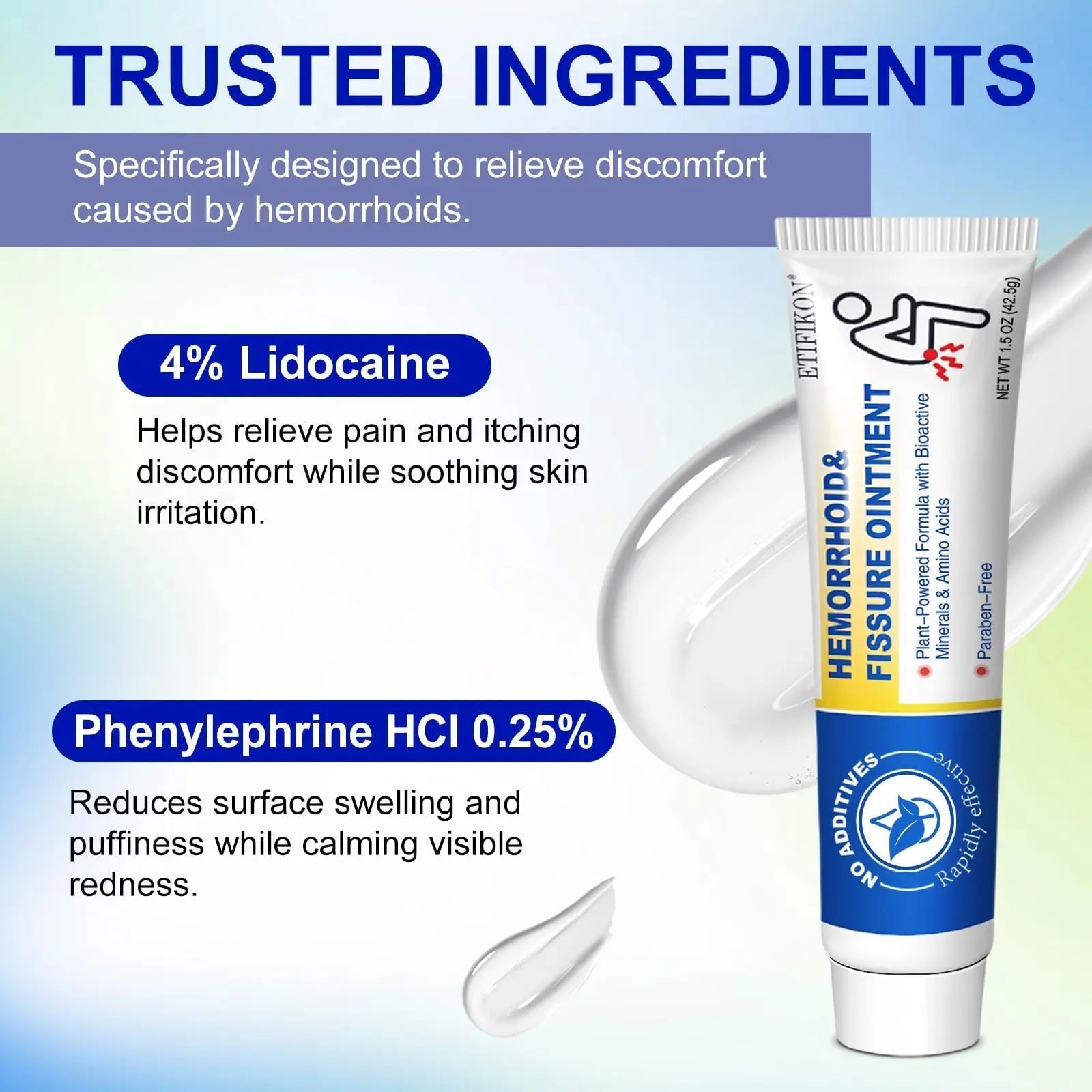 ETIFIKON Hemorrhoid & Fissure Ointment with 4% Lidocaine & Phenylephrine HCI – 42.5g Comforting Care Cream for Internal & External Areas – Helps Soothe Irritation & Support Daily Comfort (1 Pack) - dailyvitalstore