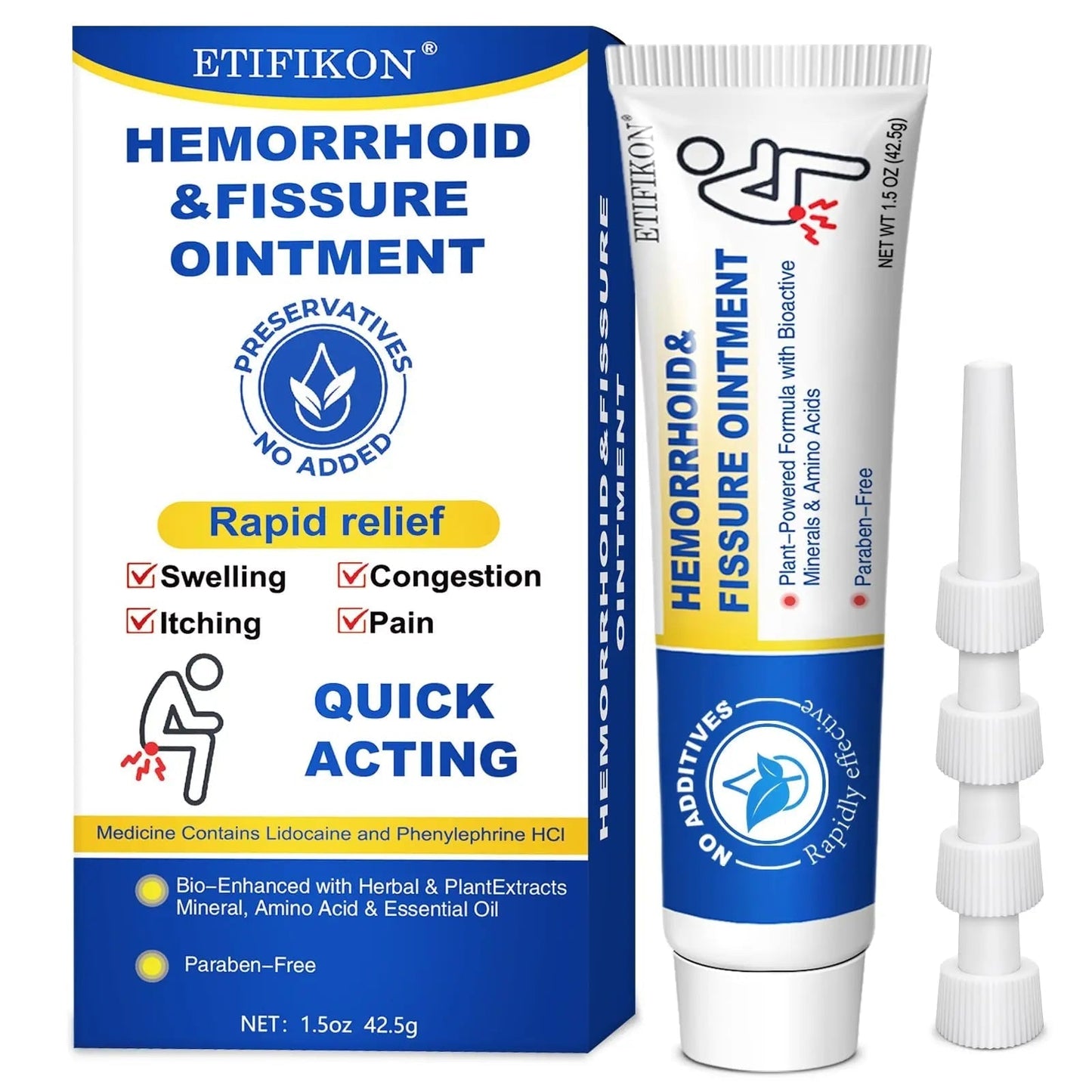ETIFIKON Hemorrhoid & Fissure Ointment with 4% Lidocaine & Phenylephrine HCI – 42.5g Comforting Care Cream for Internal & External Areas – Helps Soothe Irritation & Support Daily Comfort (1 Pack) - dailyvitalstore