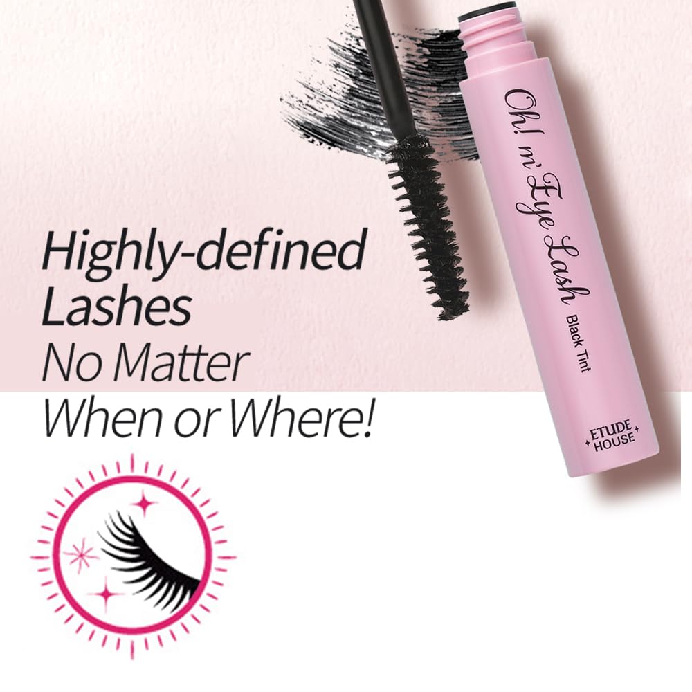 ETUDE Oh M'Eye Lash Black Tint Mascara – Natural Glossy Effect with Long Lasting Strong Curl System, Volume Enhancing, Smudge-Free, Improved fixation and water resistance, Korean Makeup, Kbeauty - dailyvitalstore
