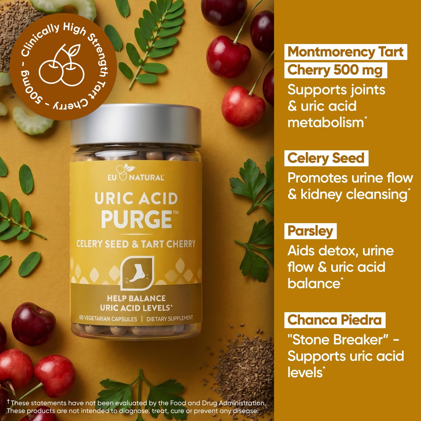 Eu Natural Purge Uric Acid Flush - Eat & Drink What You Want - Uric Acid Support for Joints & Mobility with Celery Seed, Tart Cherry - dailyvitalstore