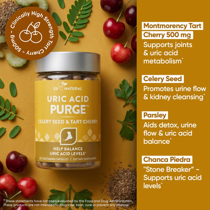 Eu Natural Purge Uric Acid Flush - Eat & Drink What You Want - Uric Acid Support for Joints & Mobility with Celery Seed, Tart Cherry - dailyvitalstore
