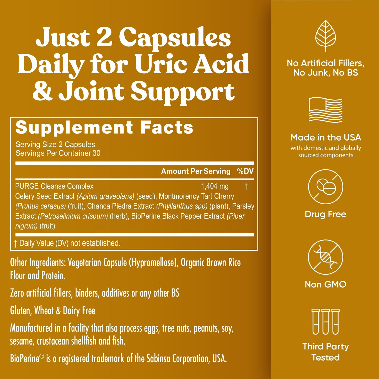 Eu Natural Purge Uric Acid Flush - Eat & Drink What You Want - Uric Acid Support for Joints & Mobility with Celery Seed, Tart Cherry - dailyvitalstore