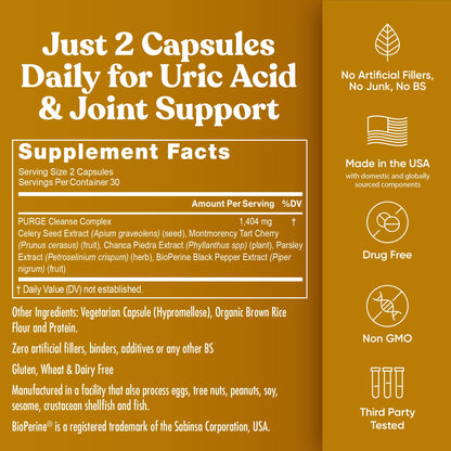 Eu Natural Purge Uric Acid Flush - Eat & Drink What You Want - Uric Acid Support for Joints & Mobility with Celery Seed, Tart Cherry - dailyvitalstore