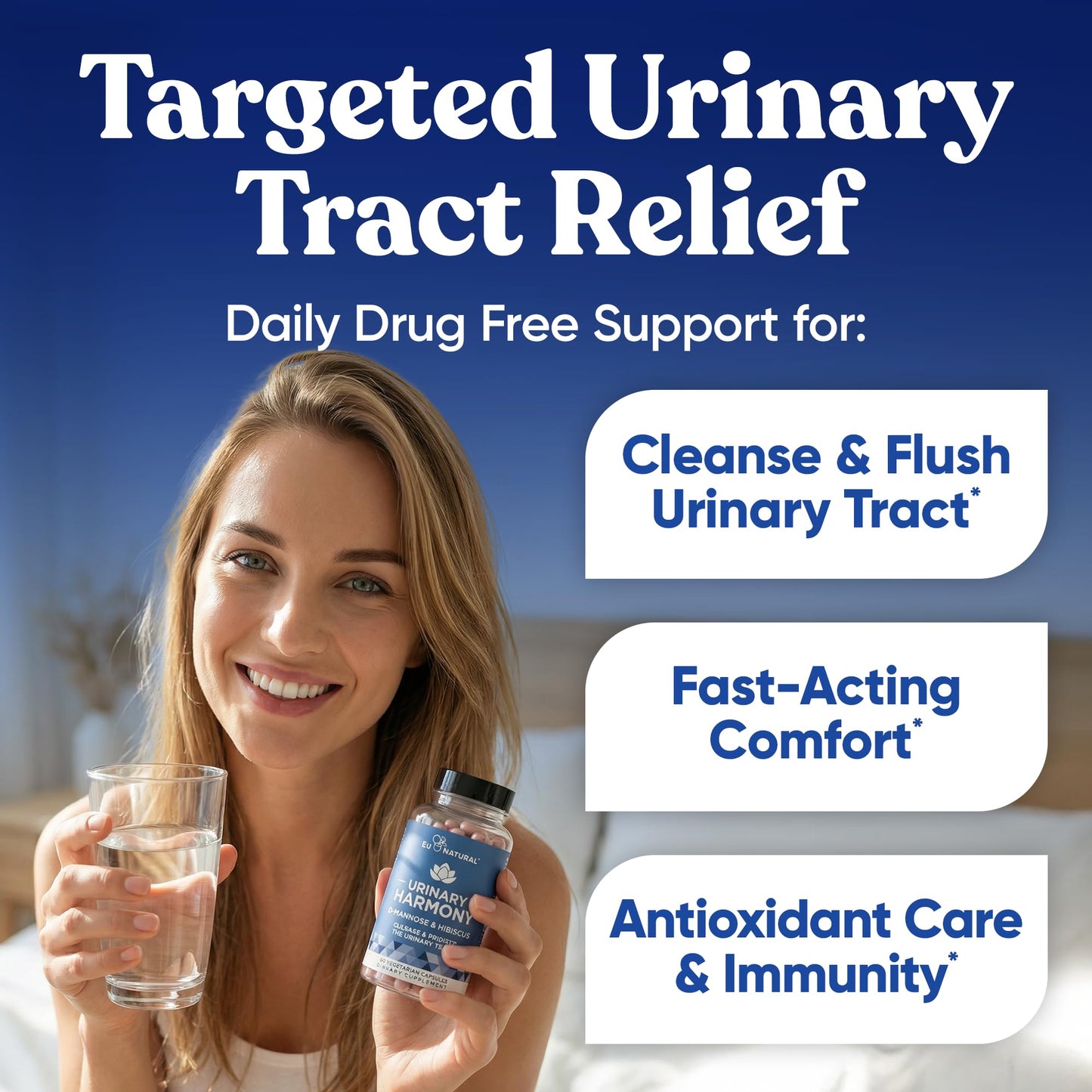 Eu Natural Urinary Harmony D-Mannose Supplement - Urinary Tract Health for Women - Fast-Acting Urinary Cleanse & Flush with Clinical-Strength D-Mannose & Hibiscus - 180 Capsules - dailyvitalstore