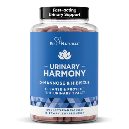 Eu Natural Urinary Harmony D-Mannose Supplement - Urinary Tract Health for Women - Fast-Acting Urinary Cleanse & Flush with Clinical-Strength D-Mannose & Hibiscus - 180 Capsules - dailyvitalstore