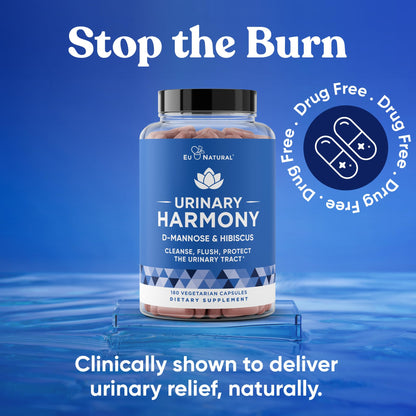 Eu Natural Urinary Harmony D-Mannose Supplement - Urinary Tract Health for Women - Fast-Acting Urinary Cleanse & Flush with Clinical-Strength D-Mannose & Hibiscus - 180 Capsules - dailyvitalstore