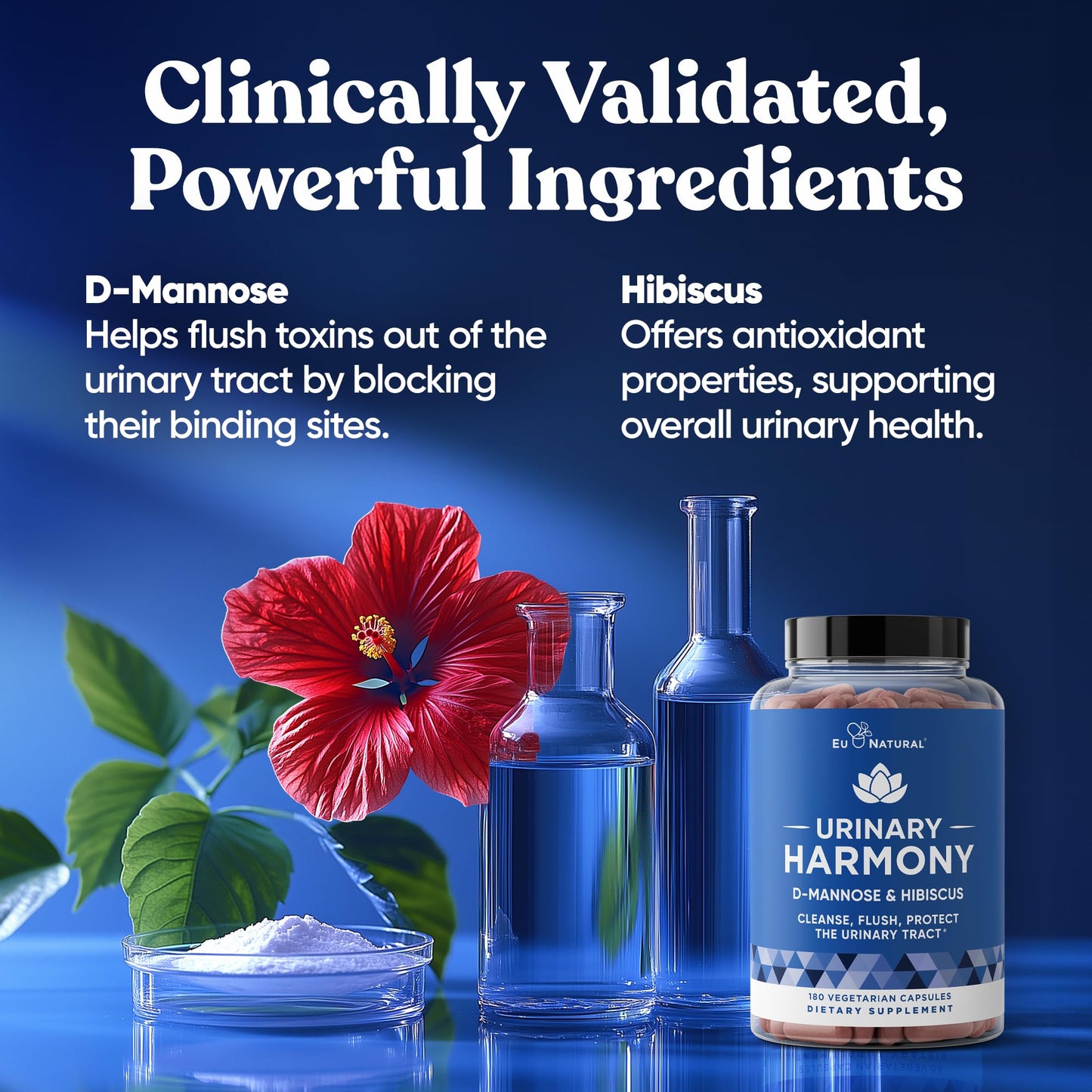 Eu Natural Urinary Harmony D-Mannose Supplement - Urinary Tract Health for Women - Fast-Acting Urinary Cleanse & Flush with Clinical-Strength D-Mannose & Hibiscus - 180 Capsules - dailyvitalstore
