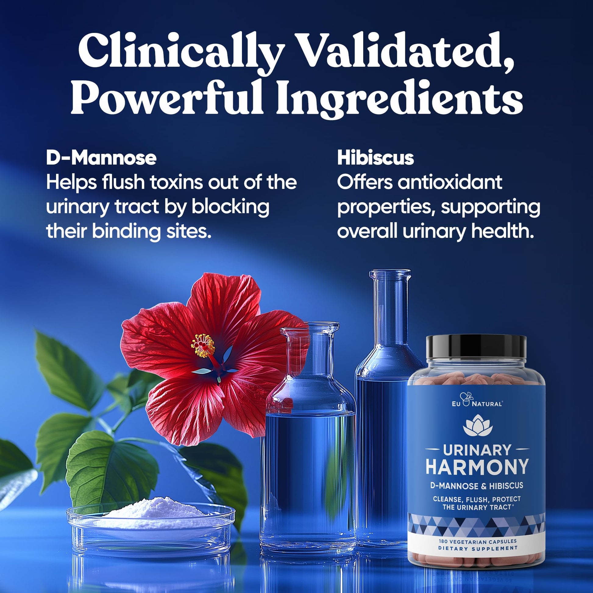 Eu Natural Urinary Harmony D-Mannose Supplement - Urinary Tract Health for Women - Fast-Acting Urinary Cleanse & Flush with Clinical-Strength D-Mannose & Hibiscus - 180 Capsules - dailyvitalstore