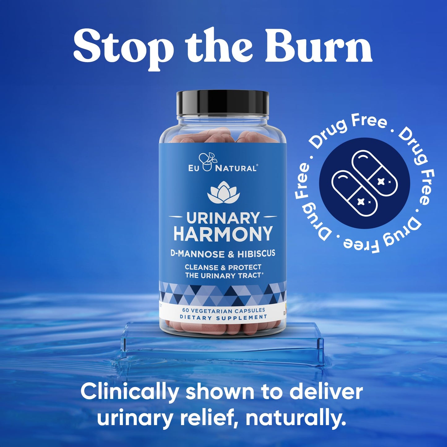 Eu Natural Urinary Harmony D-Mannose Supplement - Urinary Tract Health for Women - Fast-Acting Urinary Cleanse & Flush with Clinical-Strength D-Mannose & Hibiscus - 60 Capsules - dailyvitalstore