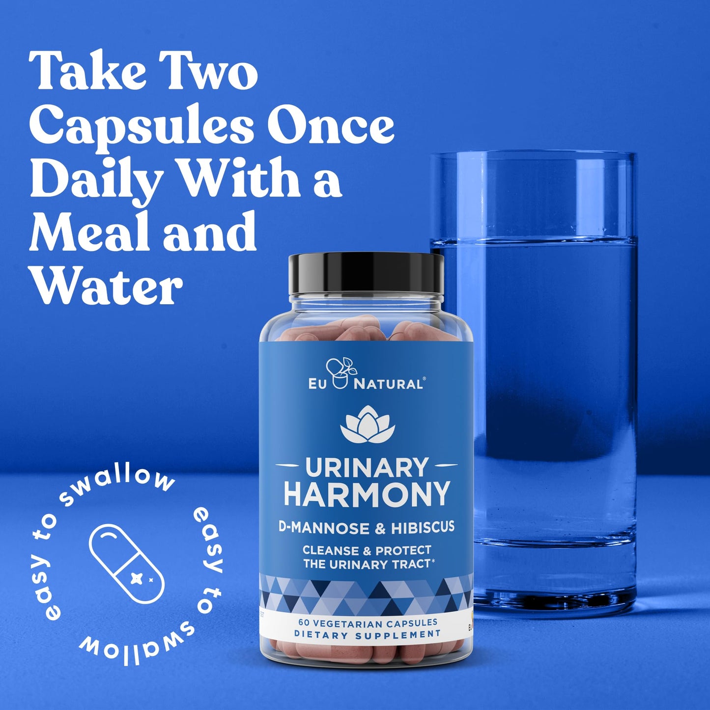 Eu Natural Urinary Harmony D-Mannose Supplement - Urinary Tract Health for Women - Fast-Acting Urinary Cleanse & Flush with Clinical-Strength D-Mannose & Hibiscus - 60 Capsules - dailyvitalstore