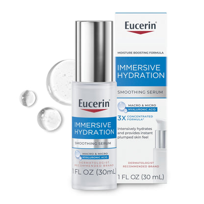Eucerin Immersive Hydration Smoothing Face Serum, Ultra-Lightweight Hyaluronic Acid Serum Reduces the Look of Fine Lines and Wrinkles, 1 Fl Oz Bottle - dailyvitalstore