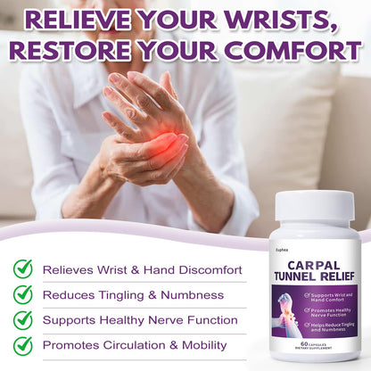 Euphea Carpal Tunnel Relief & Wrist Support Supplement, Helps Ease Tingling & Numbness,Vitamins B6, B12, C, D, K + GABA,60 Capsules - dailyvitalstore