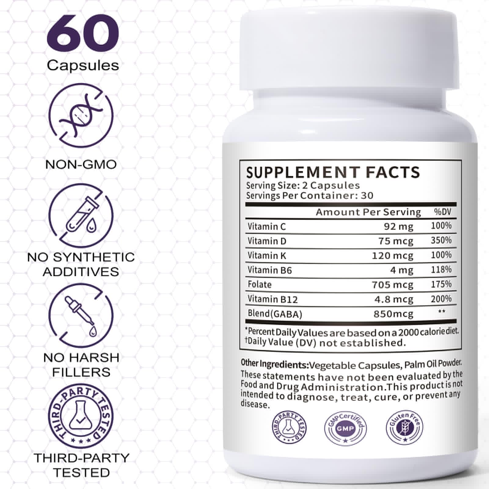 Euphea Carpal Tunnel Relief & Wrist Support Supplement, Helps Ease Tingling & Numbness,Vitamins B6, B12, C, D, K + GABA,60 Capsules - dailyvitalstore