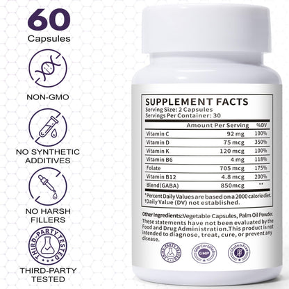 Euphea Carpal Tunnel Relief & Wrist Support Supplement, Helps Ease Tingling & Numbness,Vitamins B6, B12, C, D, K + GABA,60 Capsules - dailyvitalstore