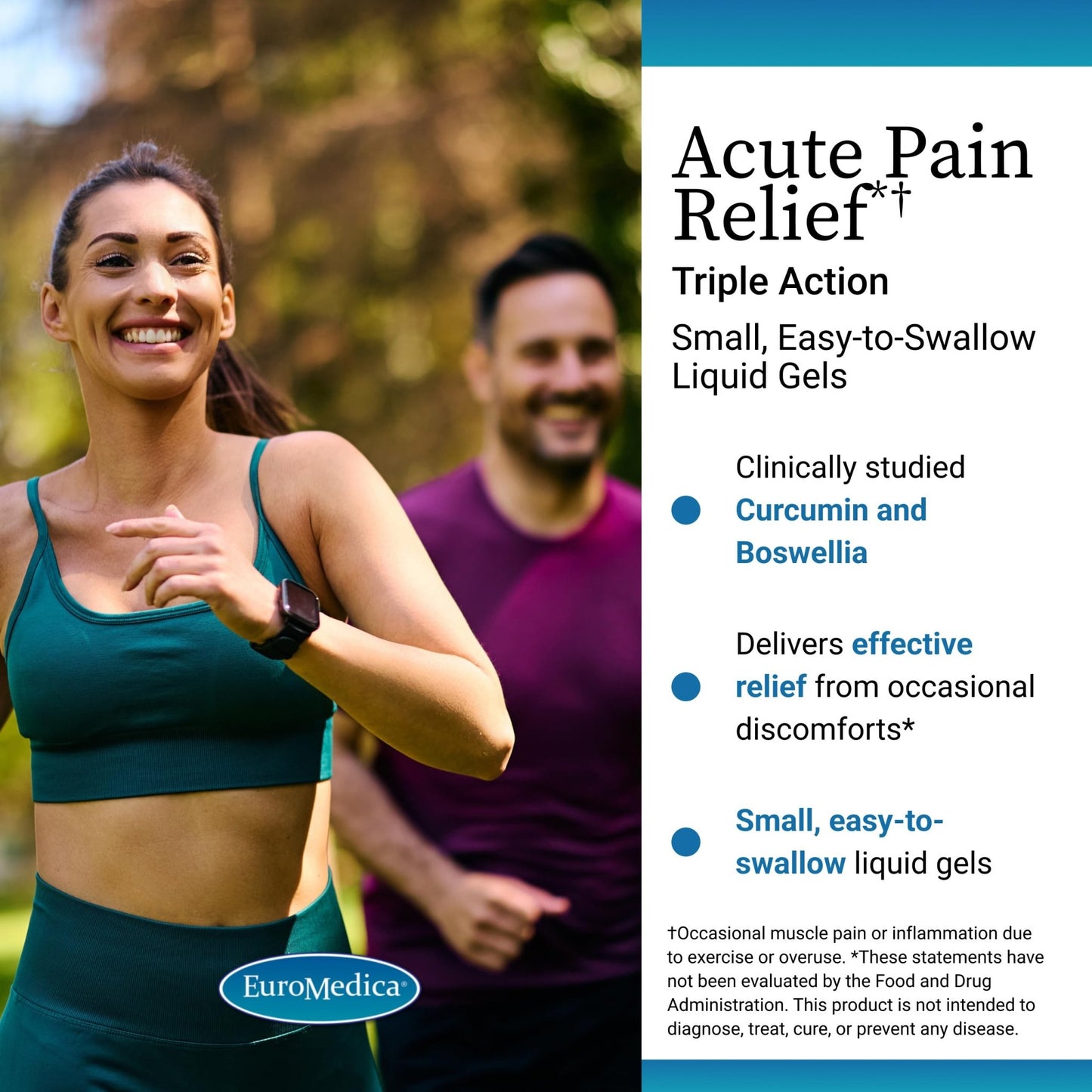 EuroMedica Acute Pain Relief - Dietary Supplement with BCM-95 Curcumin & BOS-10 Boswellia - Black Sesame Seed Oil Supplement to Support Relief of Occasional Discomfort - 60 Liquid Gels - dailyvitalstore