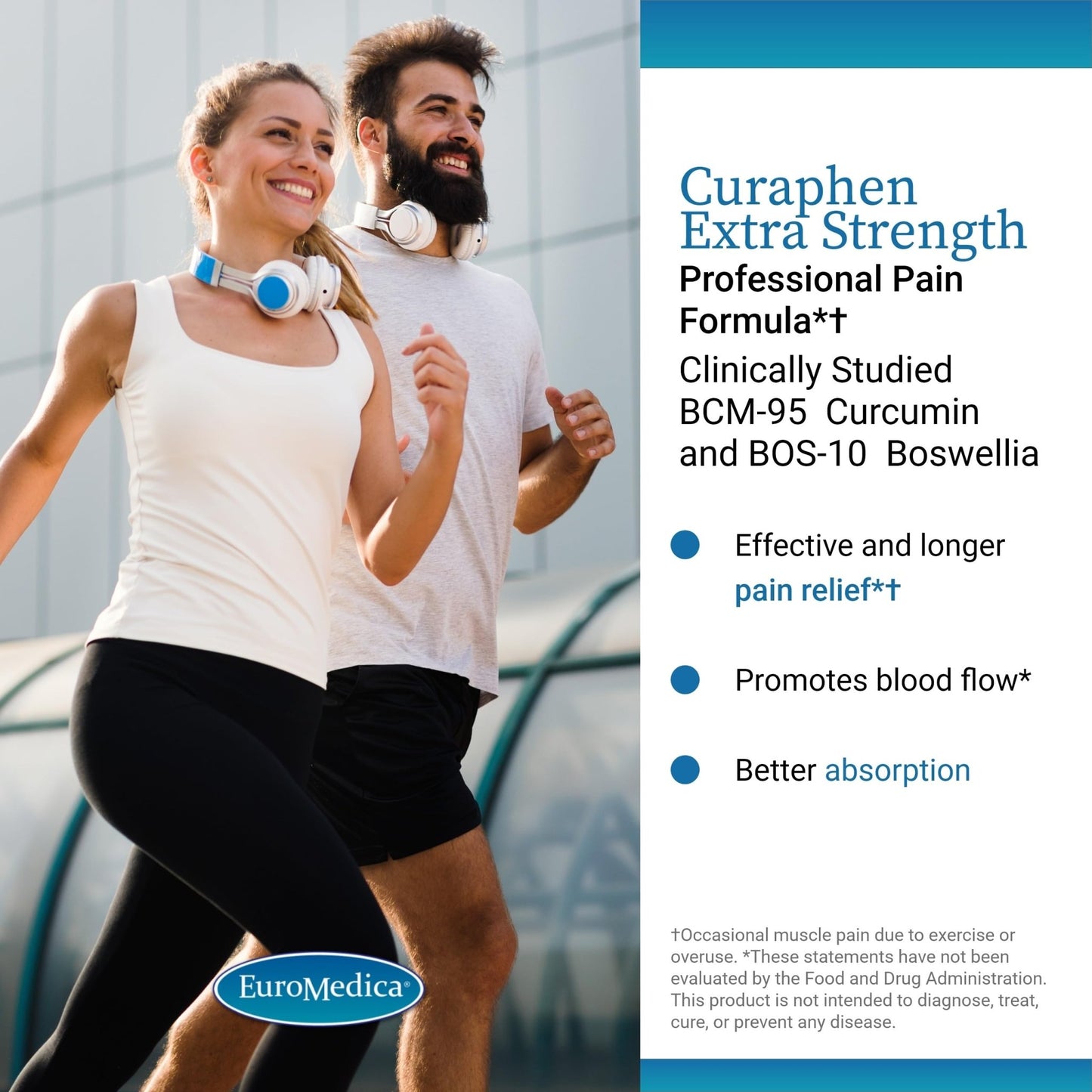 EuroMedica Curaphen Extra Strength - Curcumin & Boswellia Supplement for Healthy Circulation Support - Turmeric Supplement to Support Joints, Muscle Health & Endorphin Production - 60 Tablets - dailyvitalstore