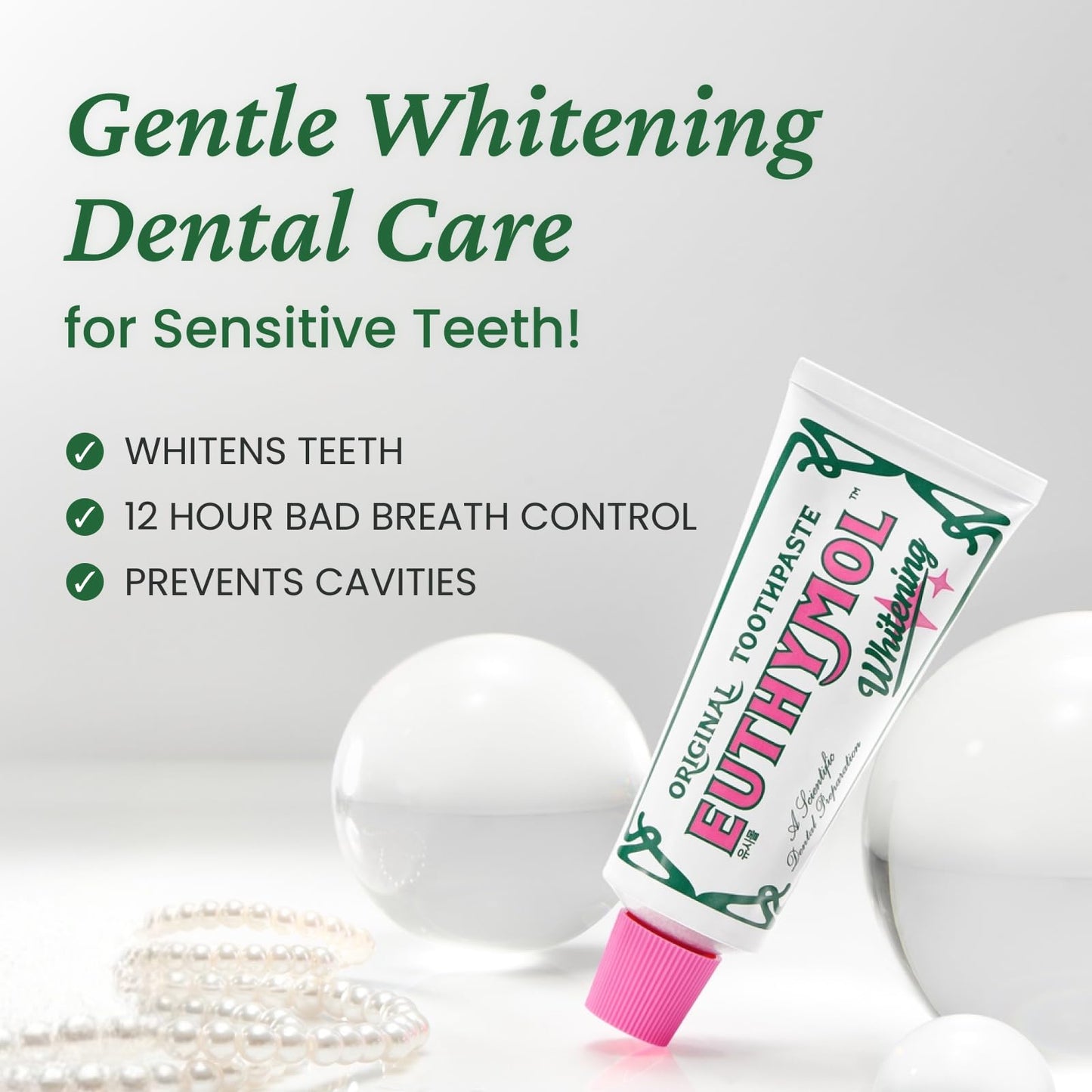 EUTHYMOL Whitening Toothpaste (3.7fl oz) - Stain Removal in 2 Weeks, Long-Lasting Freshness for Sensitive Gum & Teeth. Bad Breath - dailyvitalstore