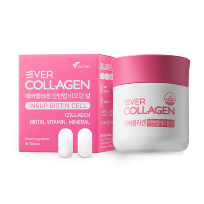 Ever Collagen in&UP Biotin Cell, Low Molecular Marine Fish Collagen Peptides Tablets with Vitamin Selenium Supplements - Healthy Skin, Hair, Nail for Women - Antioxidant Supplement - dailyvitalstore