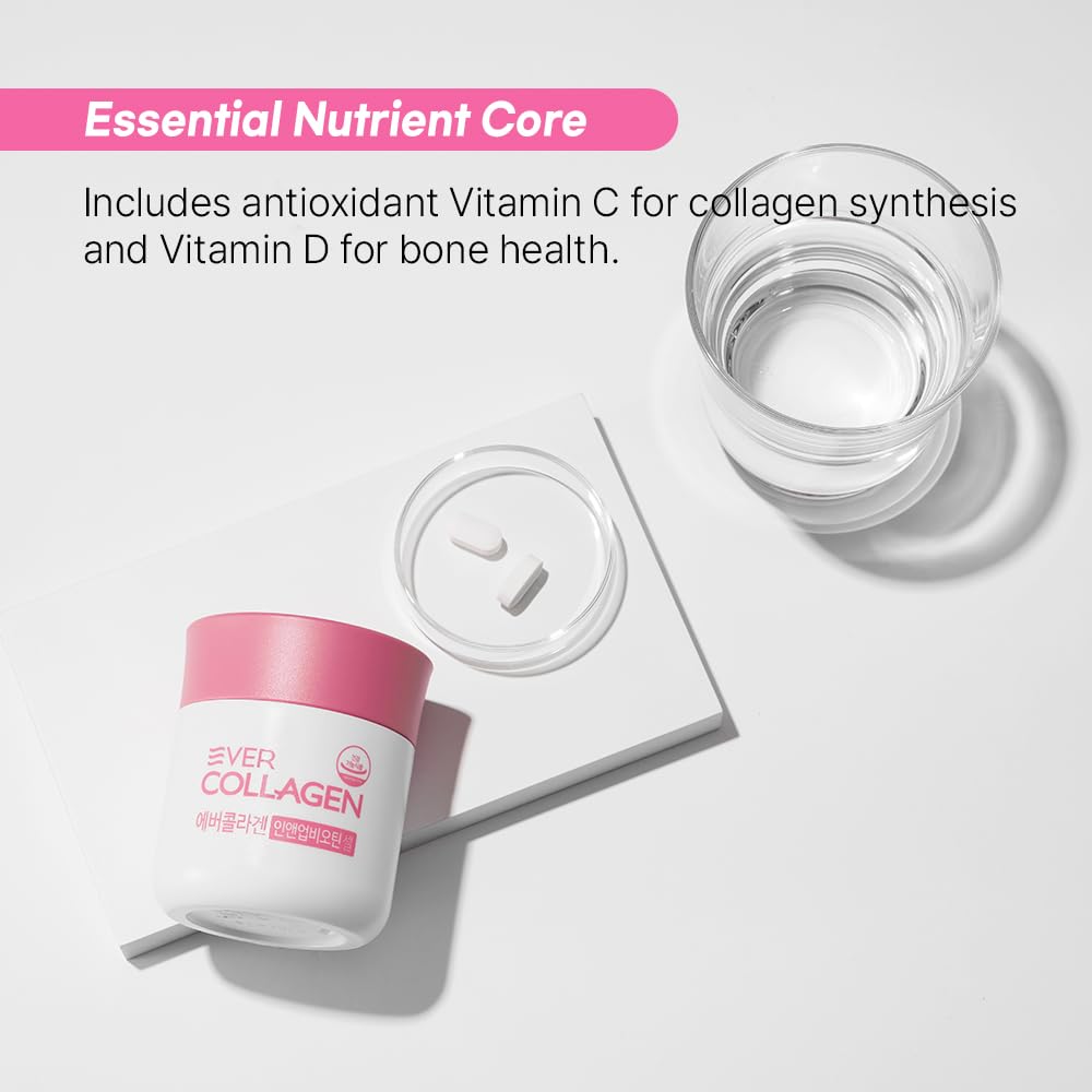 Ever Collagen in&UP Biotin Cell, Low Molecular Marine Fish Collagen Peptides Tablets with Vitamin Selenium Supplements - Healthy Skin, Hair, Nail for Women - Antioxidant Supplement - dailyvitalstore