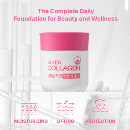 Ever Collagen in&UP Biotin Cell, Low Molecular Marine Fish Collagen Peptides Tablets with Vitamin Selenium Supplements - Healthy Skin, Hair, Nail for Women - Antioxidant Supplement - dailyvitalstore